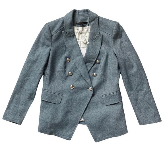 WHBM Tweed Studio Blazer 6 | NWT Double Breasted, Blue, Silver Buttons, Sold Out - Picture 4 of 11